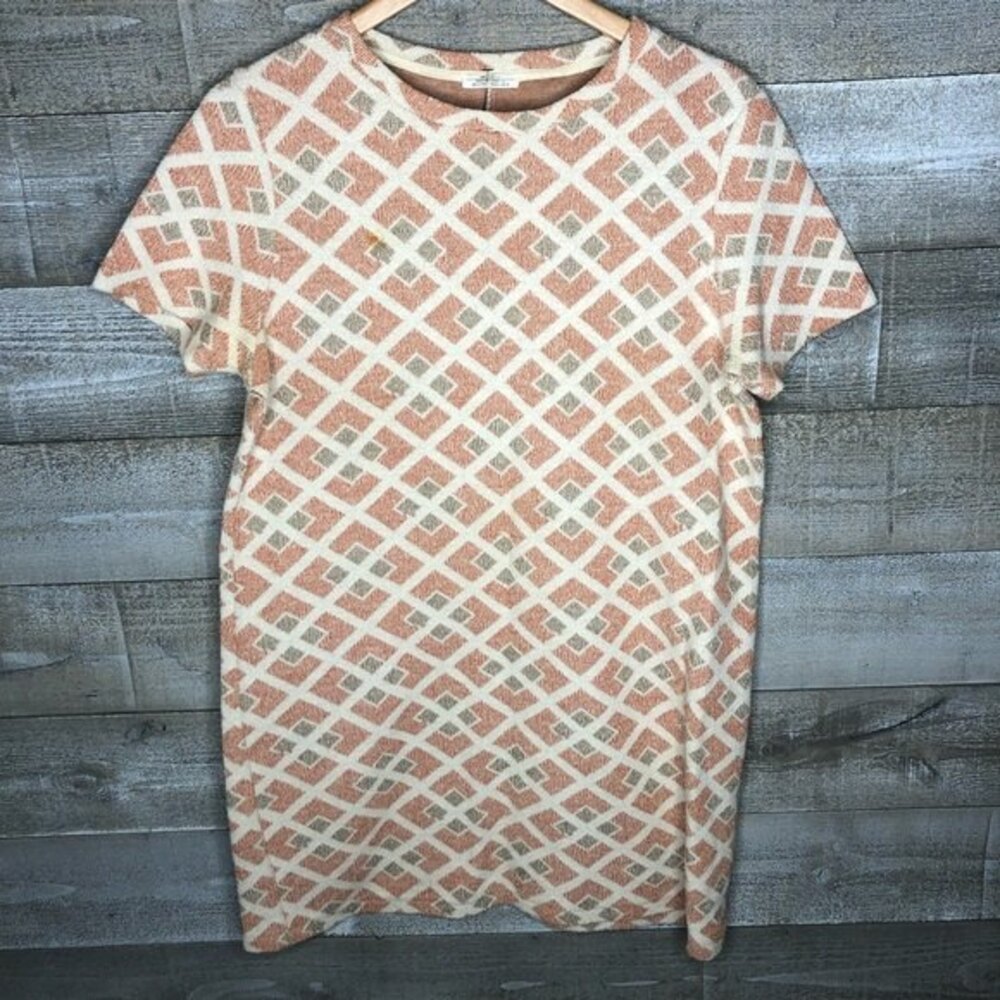 Zara Trafaluc large orange geometric mod retro inspired shift dress